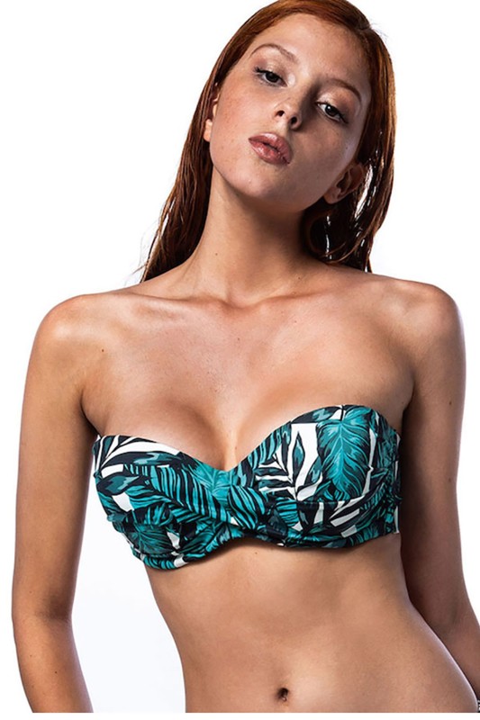 Bluepoint Bikini Strapless Top "Future Tropics" με μοτίβο φύλλα (D Cup)- 2006645D