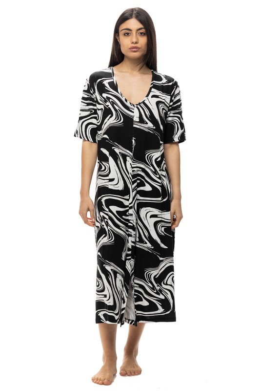 Koyote Γυναικείο καλοκαιρινό Jersey Viscose φόρεμα μακρύ με κοντό μανίκι (Plus Size 3XL-4XL)-ΚΓ6200Aa