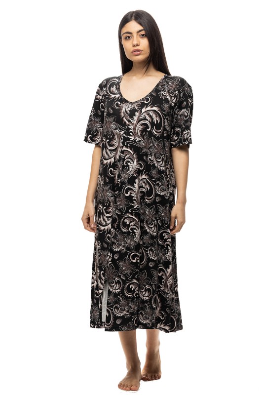 Koyote Γυναικείο καλοκαιρινό Jersey Viscose φόρεμα μακρύ με κοντό μανίκι (Plus Size 3XL-4XL)-ΚΓ6200Ab